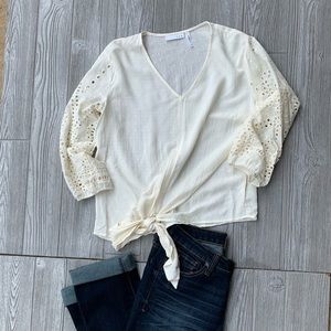 NWOT Boutique Tie-Front Cream Top